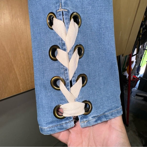 Chico’s So Slimming Lace-Up Hem Girlfriend Ankle Jeans. - Picture 3 of 5